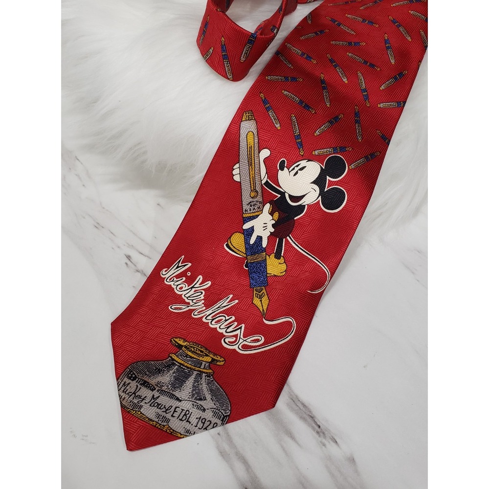 Vintage the disney store 100% silk mickey mouse caligraphy necktie tie mens
